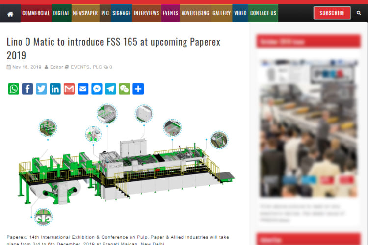 Lineomatic to introduce FSS 165 at upcoming Paperex 2019